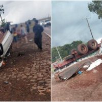 Imagem referente a Acidente grave em Pato Bragado: carro e caminhão capotam em colisão