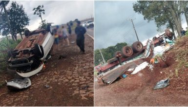 Imagem referente a Acidente grave em Pato Bragado: carro e caminhão capotam em colisão