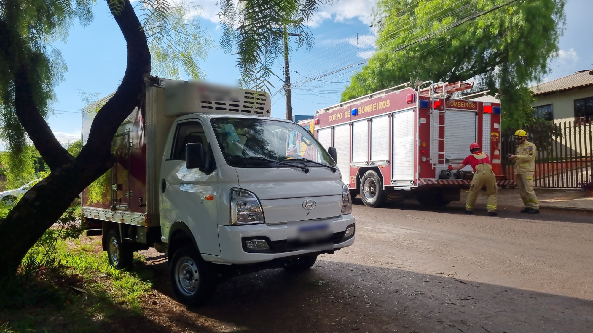 Caminhão desvia de carro a colide contra árvore no Guarujá Caminhão desvia de carro a colide contra árvore no Guarujá