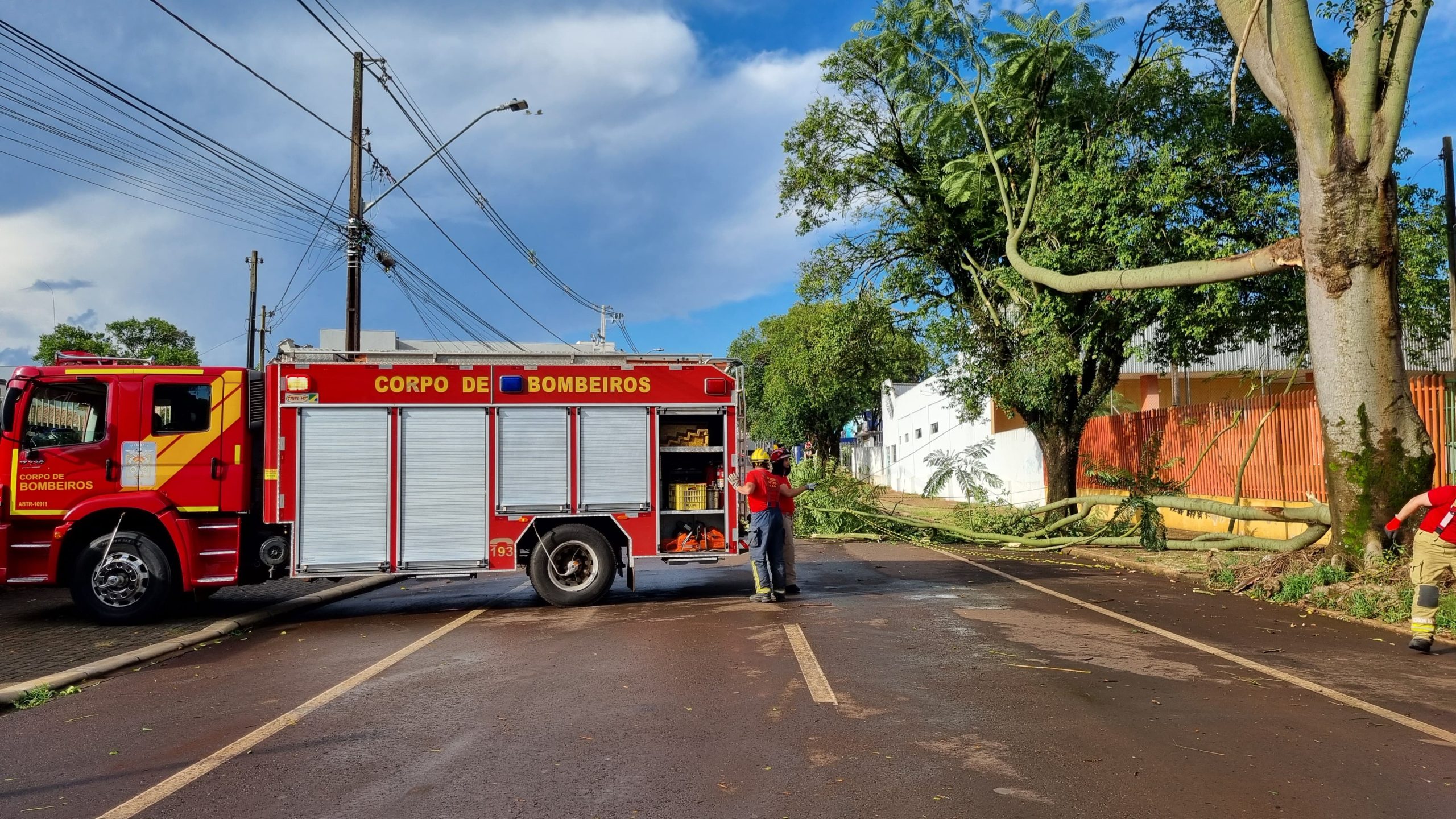 Corpo de Bombeiros é mobilizado para remover galhos que interditaram na Rua Uruguai