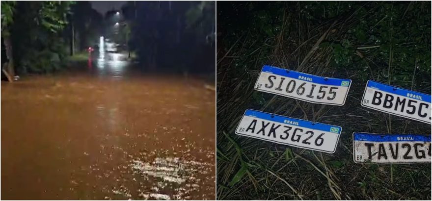 Chuvas intensas: enxurrada arrasta placas de veículos na Rua Salgado Filho
