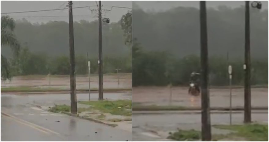 Avenida Piquiri se transforma em rio após chuva forte e preocupa moradores