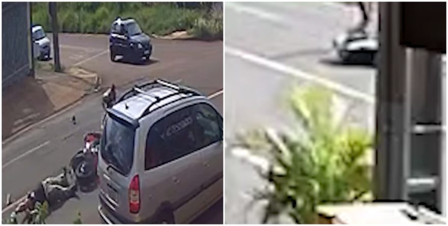 Câmeras registram acidente violento entre motos no São Cristóvão
