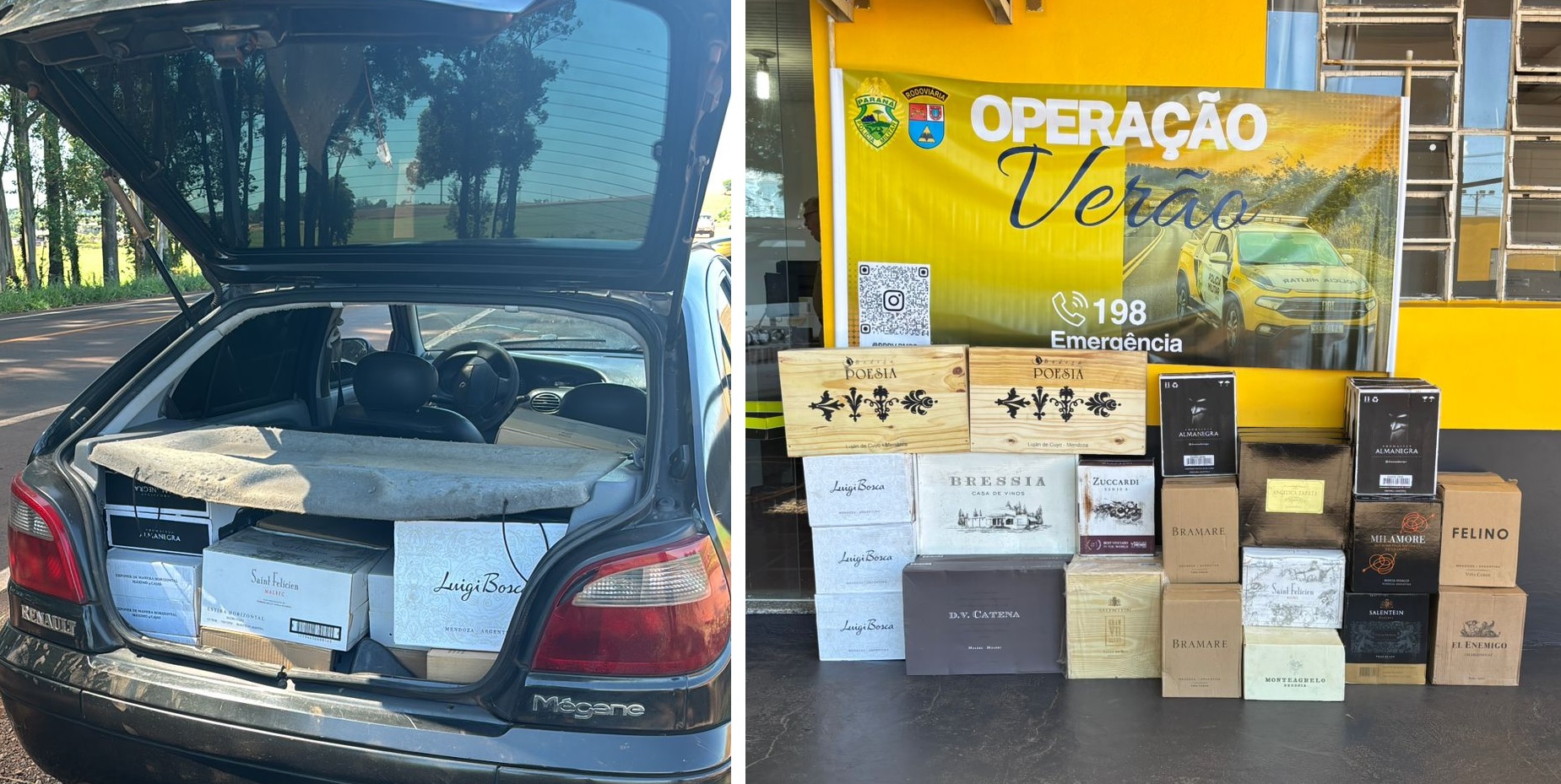 Grande apreensão de vinhos estrangeiros é realizada na PR-486