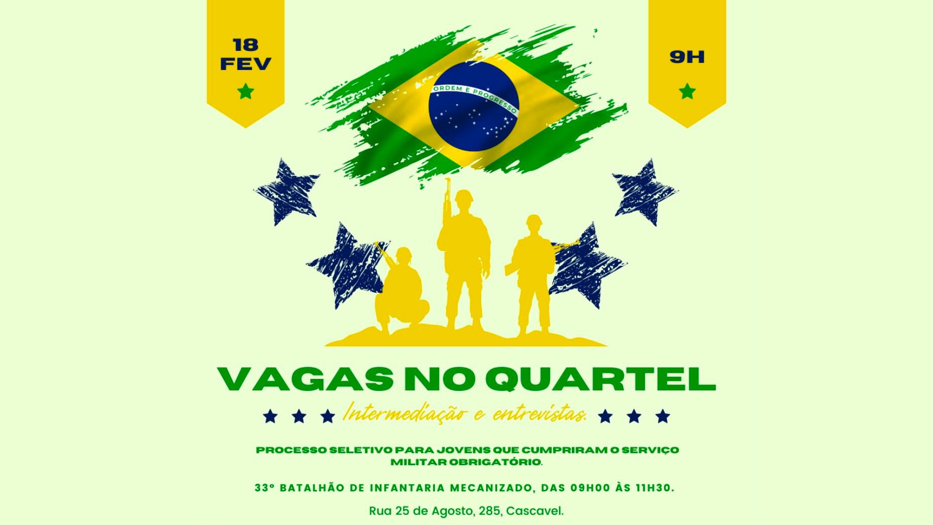Agência do Trabalhador de Cascavel leva vagas de emprego aos jovens do serviço militar obrigatório Agência do Trabalhador de Cascavel leva vagas de emprego aos jovens do serviço militar obrigatório