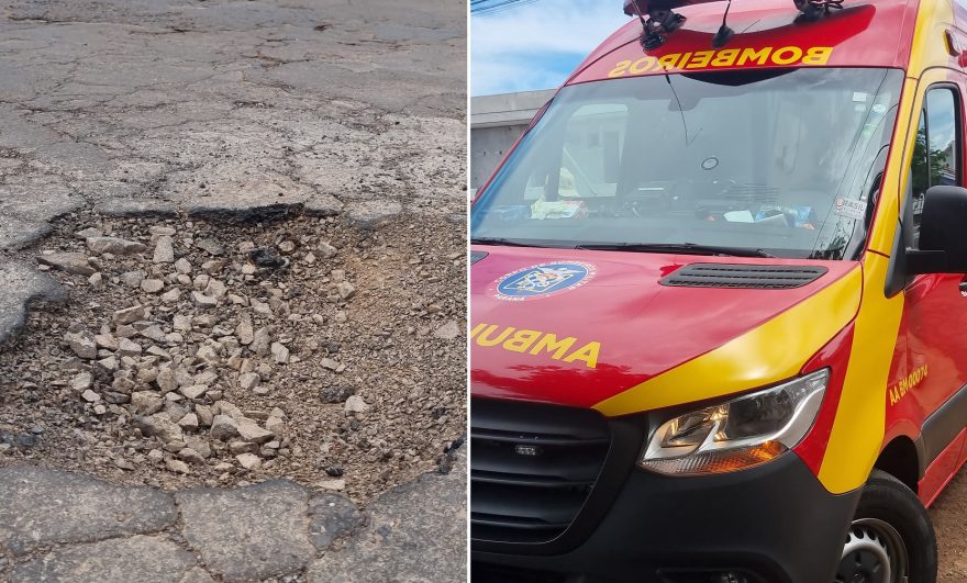 Buraco na Rua Castro causa queda de motociclista
