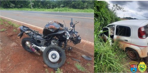 Forte colisão na PR-281 deixa motociclista de 23 anos ferido Imagem referente a Forte colisão na PR-281 deixa motociclista de 23 anos ferido