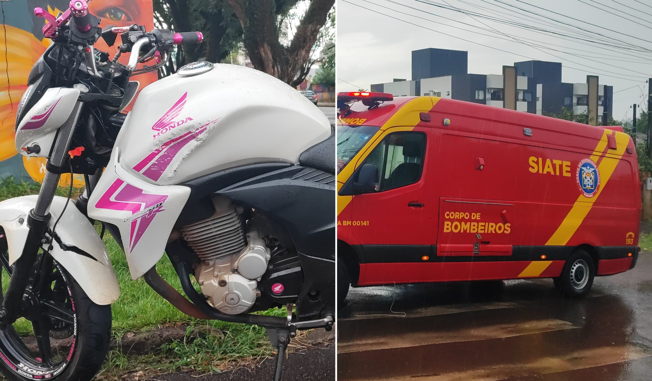 Acidente entre moto e Duster deixa motociclista ferida no Centro Acidente entre moto e Duster deixa motociclista ferida no Centro