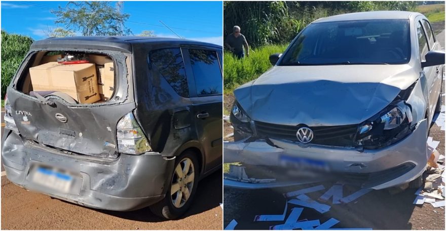 Motorista não consegue frear e colide com veículo que reduziu para colheitadeira na BR-277