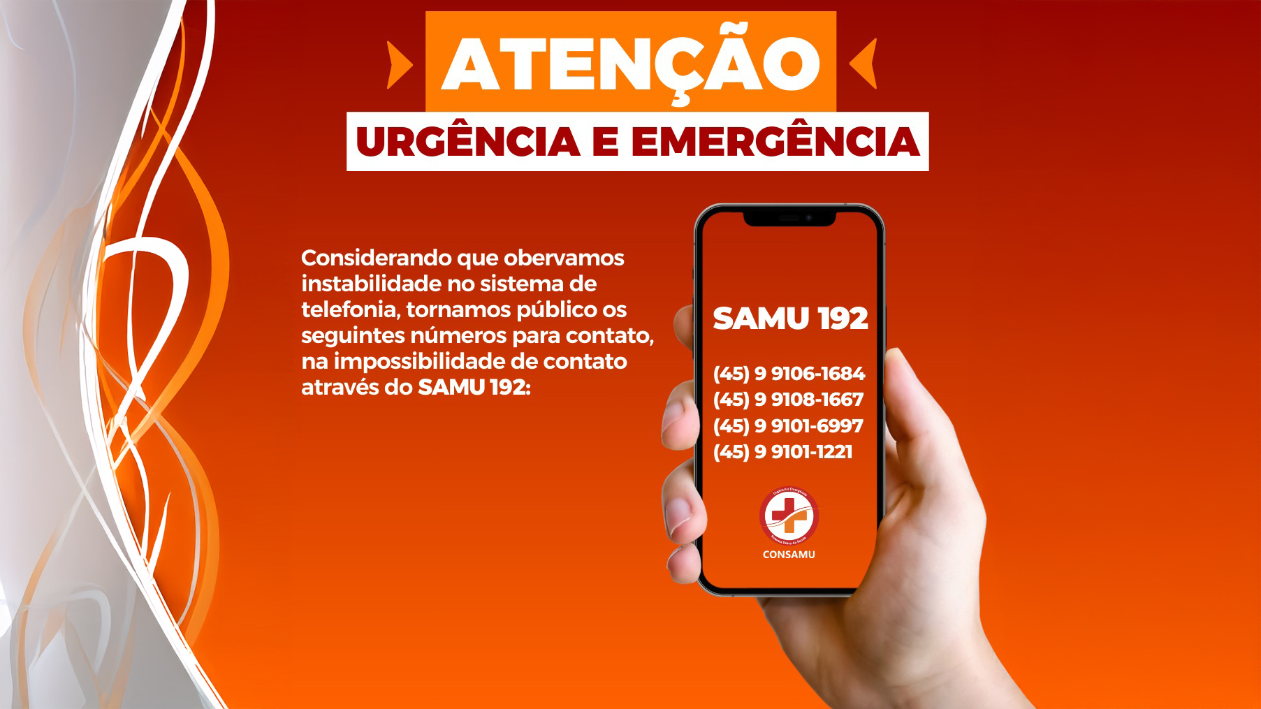 Número 192 do Samu está inoperante temporariamente em Cascavel