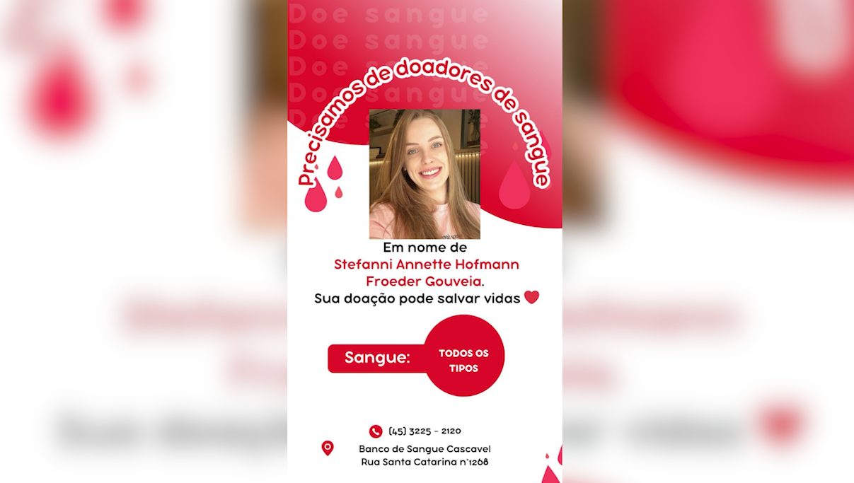 Internada em UTI, Stefanni Annette Hofmann Froeder Gouveia precisa de doadores de sangue