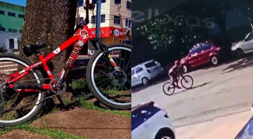 Câmera mostra ladrão saindo com bicicleta furtada no Bairro São Cristóvão