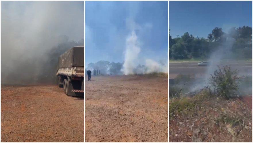Focos de incêndio em vegetação mobilizam Bombeiros à rodovia BR-369 em Cascavel