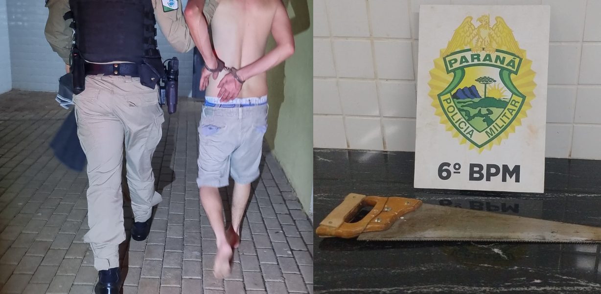 Com serrote, homem corre atrás da mulher e acaba preso pela PM no Bairro Maria Luiza Com serrote, homem corre atrás da mulher e acaba preso pela PM no Bairro Maria Luiza