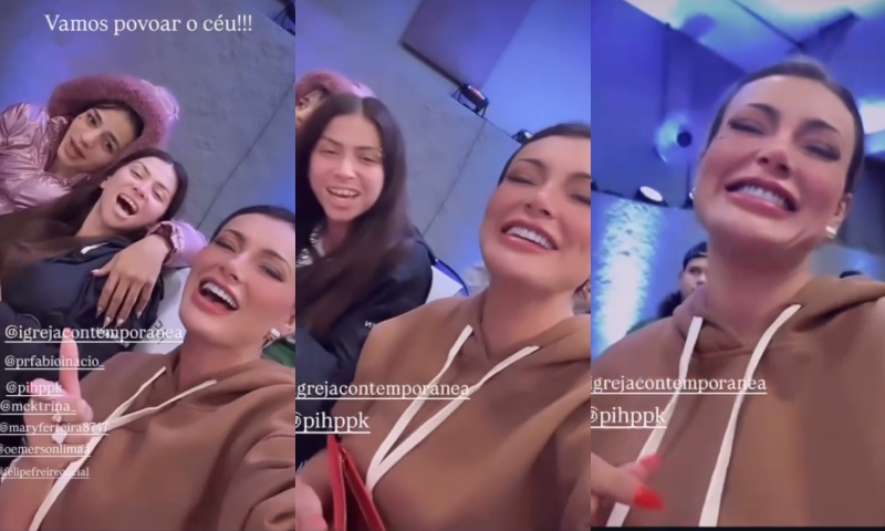 Andressa Urach e MC Pipokinha vão à igreja e compartilham momentos cantando louvor; veja vídeo