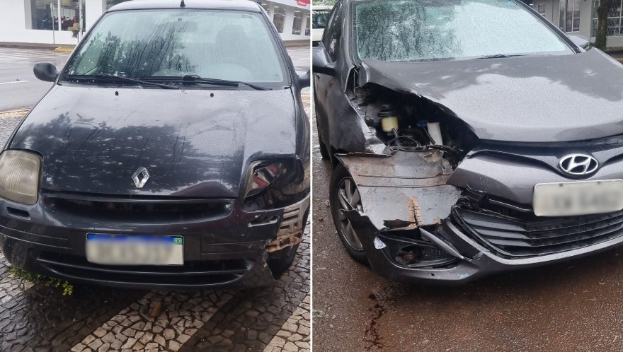 Clio e HB20 se envolvem em colisão no cruzamento das Ruas Paraná e Marechal Cândido Rondon