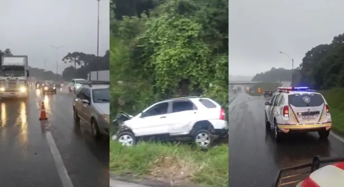 Motorista perde controle da direção em curva e capota carro na BR-376, em São José dos Pinhais Motorista perde controle da direção em curva e capota carro na BR-376, em São José dos Pinhais