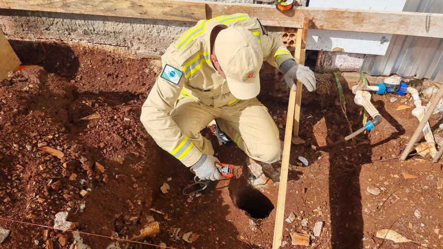 Após tentativas de resgate, gato fica preso em buraco de obra no Brasília