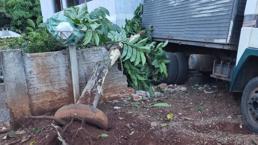 Caminhão desce a rua desgovernado invade residência no Bairro Periolo
