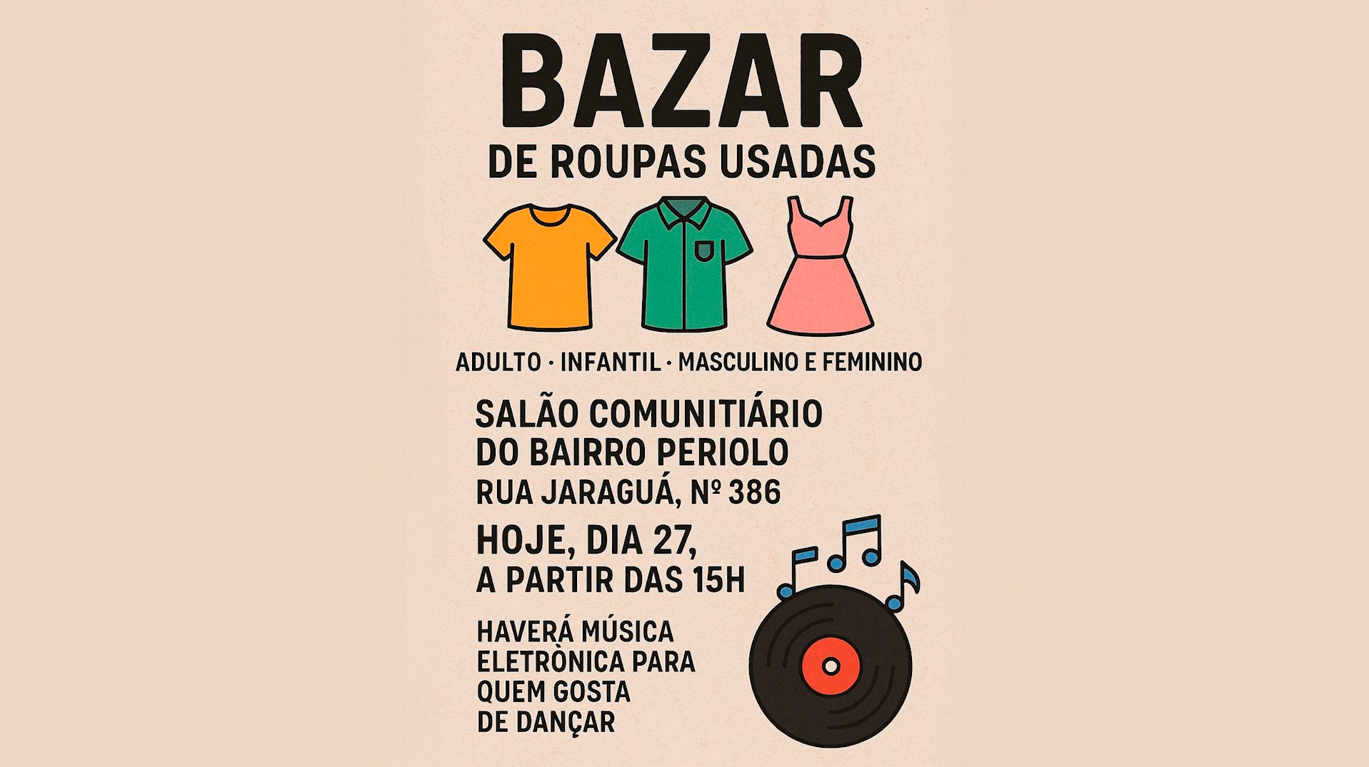 Bazar de roupas usadas no Bairro Periolo: Renda será destinada a melhorias no Salão Comunitário