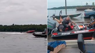 Pai é socorrido em estado grave e filho desaparece na água após acidente em torneio de pesca