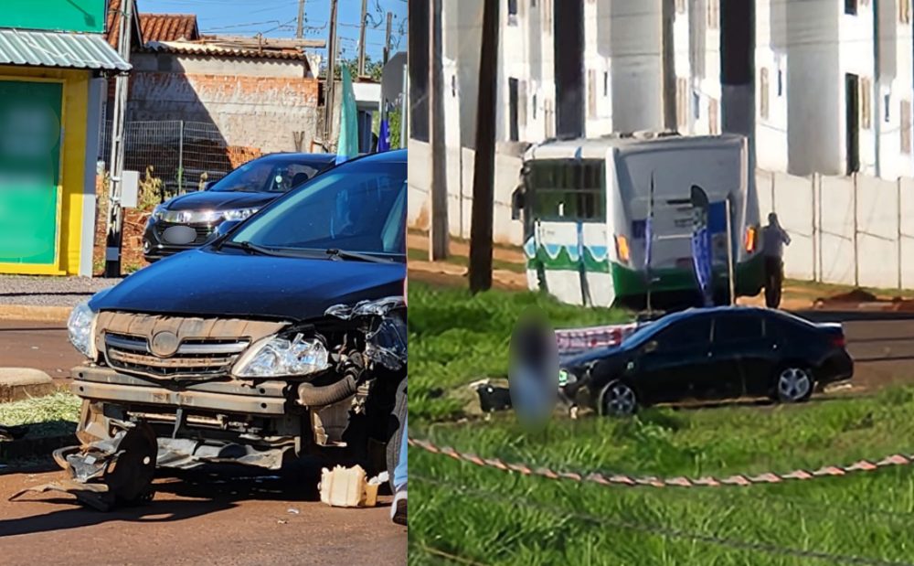 Acidente entre Corolla e ônibus do transporte público é registrado na Avenida das Torres