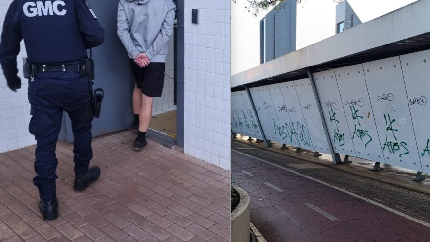 GM flagra homem pichando ponto de ônibus no Centro de Cascavel