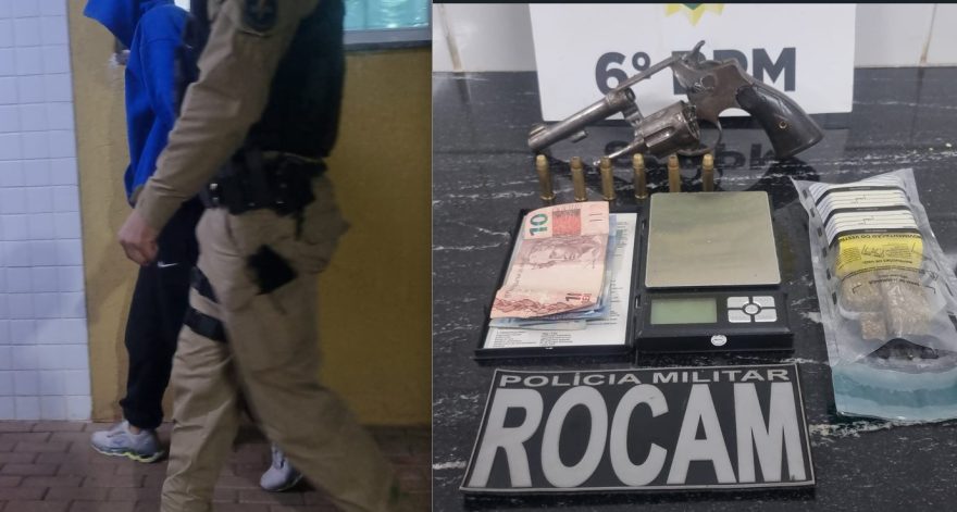 Rocam detém jovem e apreende revólver, munições e maconha no Bairro Cataratas