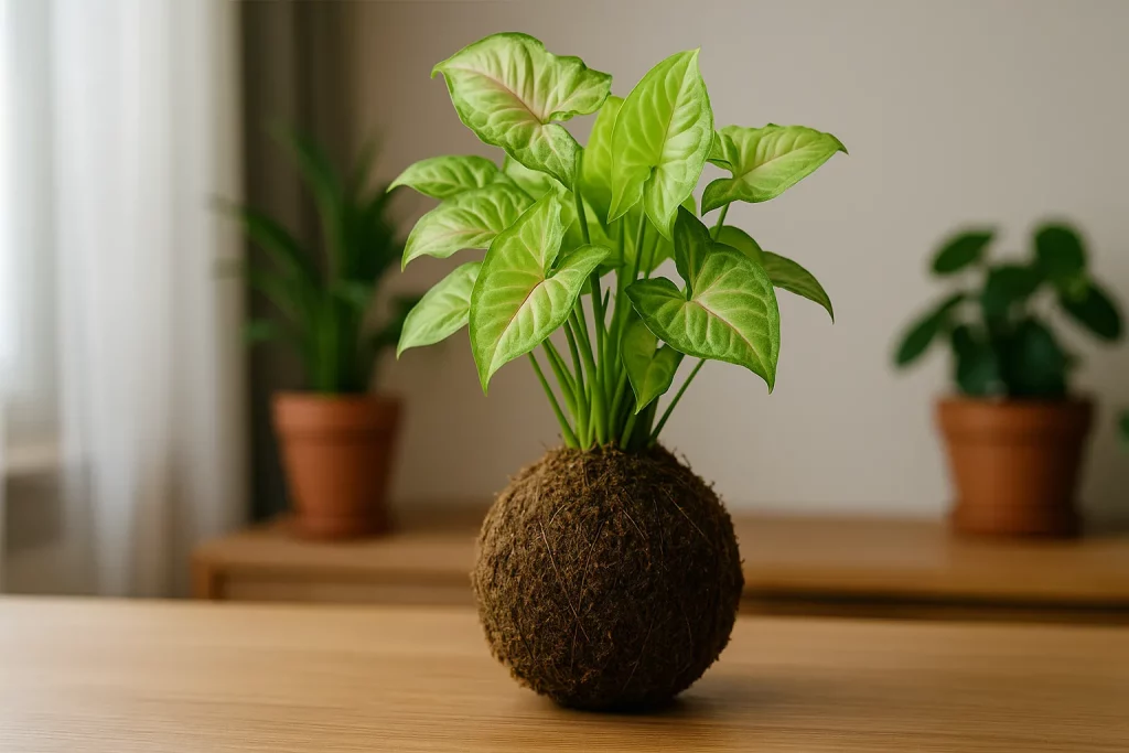 Singônio em kokedama