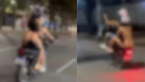 Ousadia e alegria: mulher seminua em garupa de moto causa polêmica; veja o vídeo Imagem referente a Ousadia e alegria: mulher seminua em garupa de moto causa polêmica; veja o vídeo
