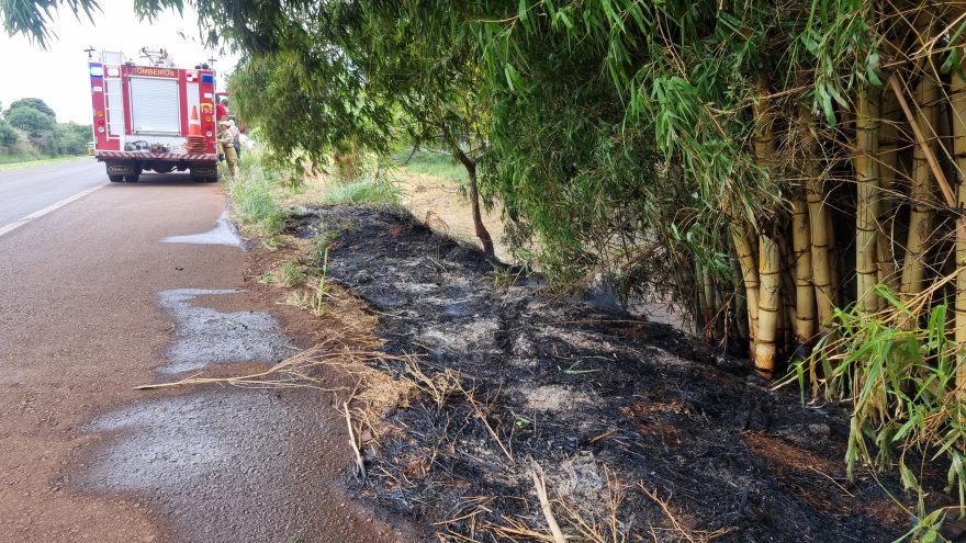 Bombeiros combatem incêndio às margens da BR-467 em Cascavel