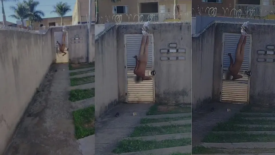 Homem acaba pendurado pelas calças após tentar invadir casa de ex Homem acaba pendurado pelas calças após tentar invadir casa de ex