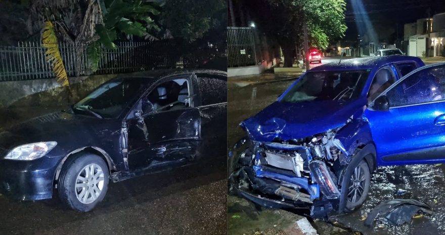 Civic e Kwid ficam destruídos após forte colisão na Rua Machado de Assis