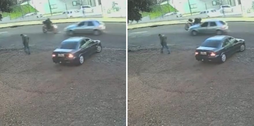 Vídeo mostra colisão entre carro e moto às margens da BR-277