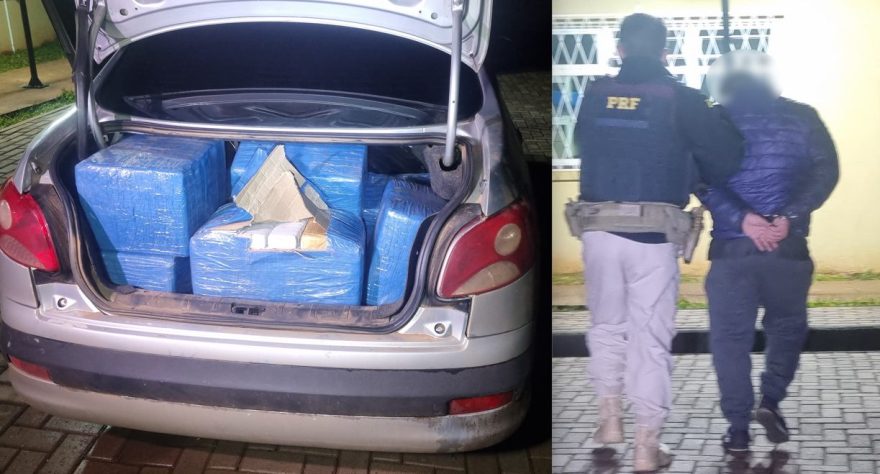 Carga interceptada! PRF apreende Peugeot abarrotado de cigarros e maconha na BR-277