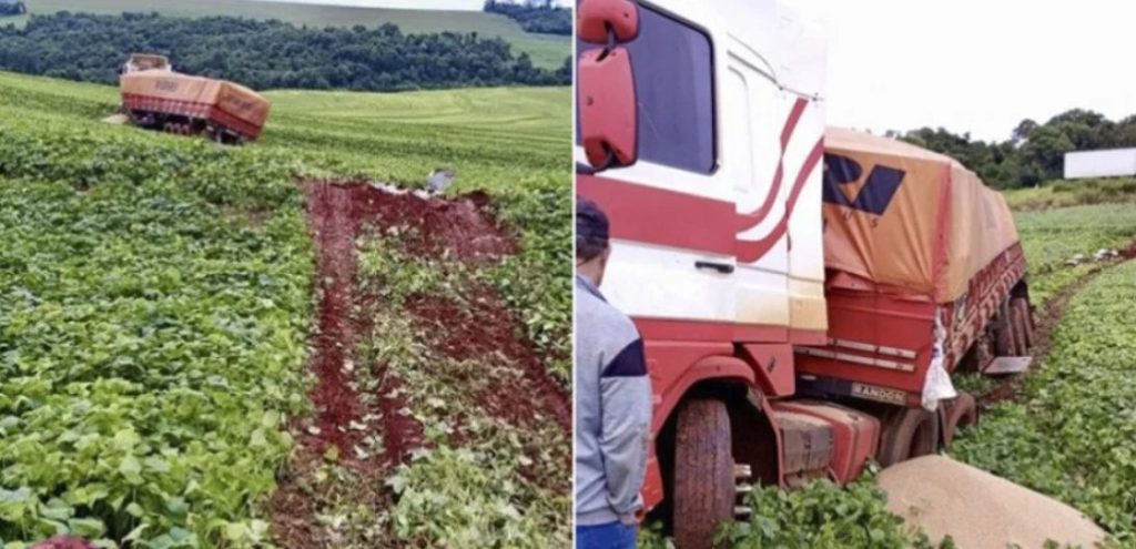 Caminhoneiro é impedido de retirar veículo de lavoura após acidente na BR-277