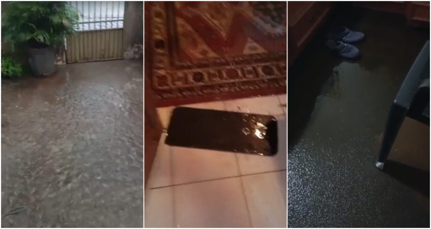 Morador da Avenida Carlos Gomes mostra casa alagada após temporal