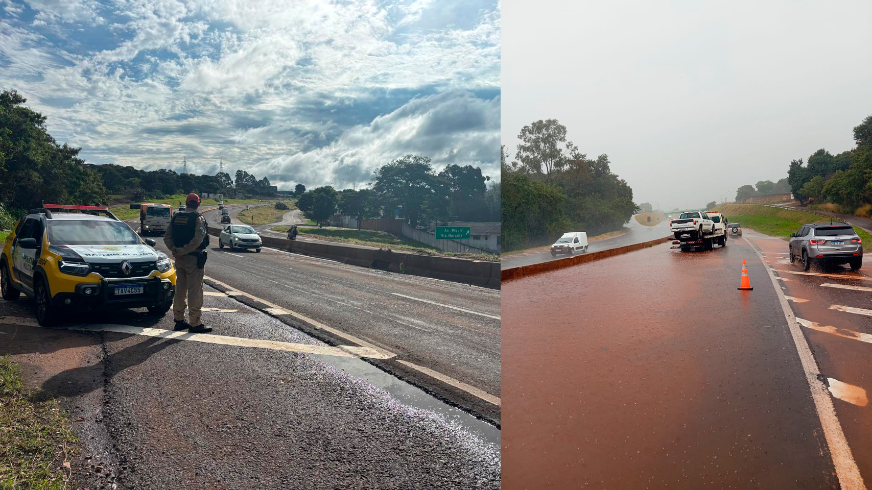 Rodovia PRc-467 é liberada após alagamento causado por fortes chuvas em Cascavel