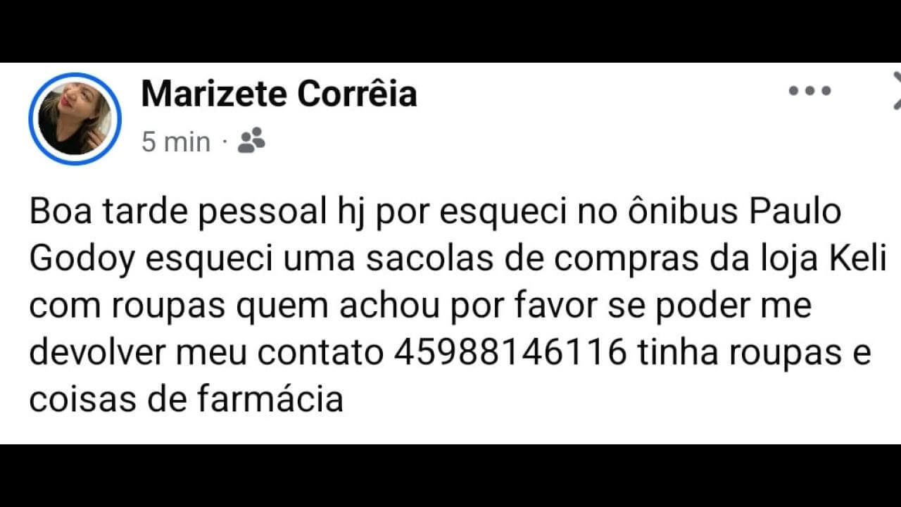 Foi perdido bolsa no bairro Santa Cruz
