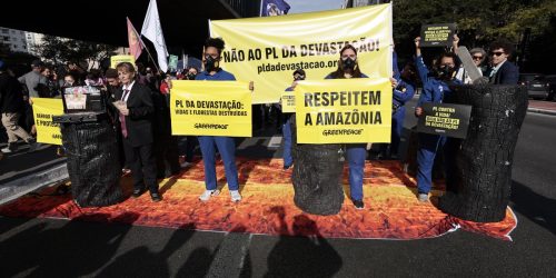Manifestantes realizam protesto contra o PL da Devastação em São Paulo Imagem referente a Manifestantes realizam protesto contra o PL da Devastação em São Paulo