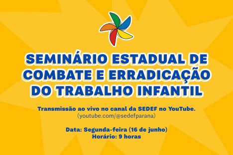 Paraná realiza seminário online para combater a invisibilidade do trabalho infantil Imagem referente a Paraná realiza seminário online para combater a invisibilidade do trabalho infantil