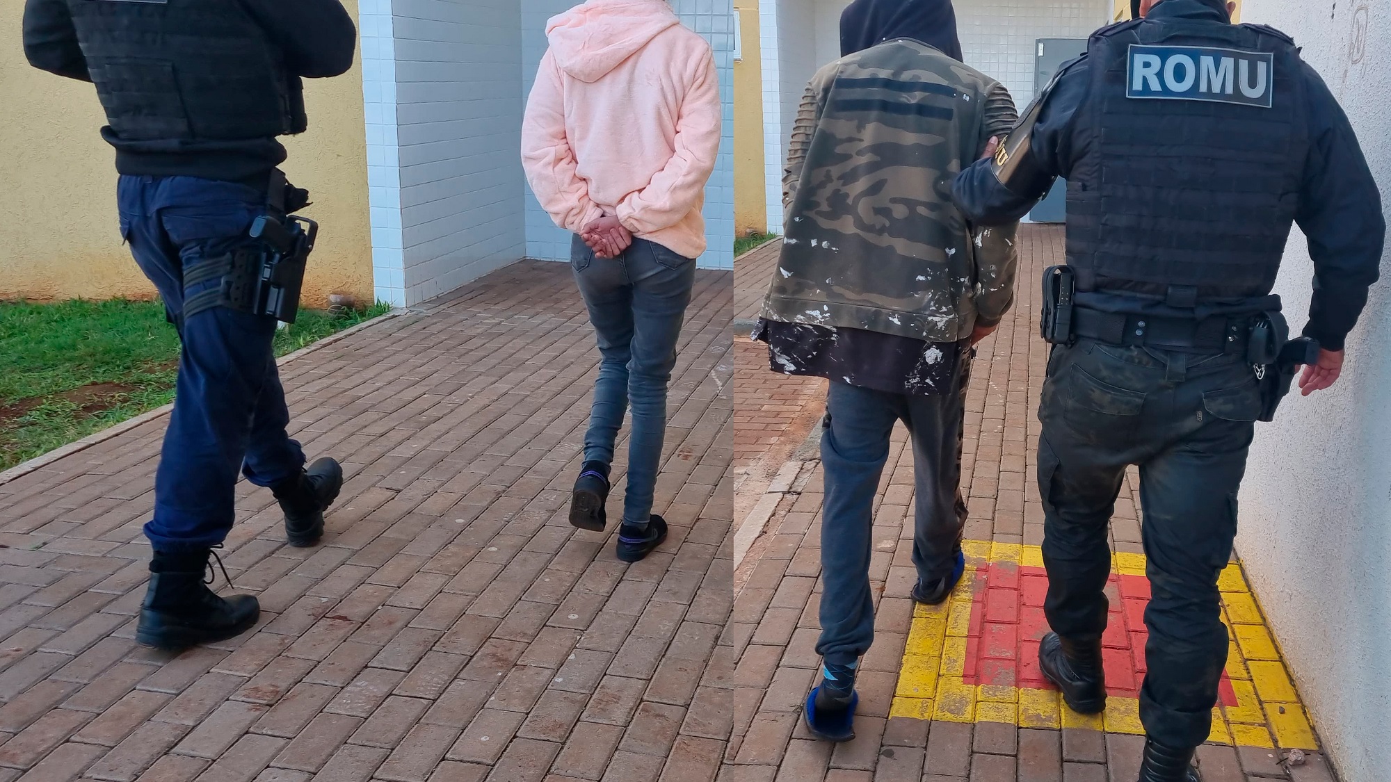 Dupla é presa pela ROMU com drogas, simulacro e dinheiro no bairro Julieta Bueno, em Cascavel