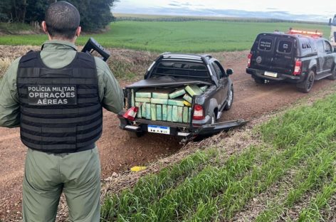 Com apoio de helicóptero, Polícia Militar apreende 700 quilos de maconha no Oeste do Paraná Imagem referente a Com apoio de helicóptero, Polícia Militar apreende 700 quilos de maconha no Oeste do Paraná