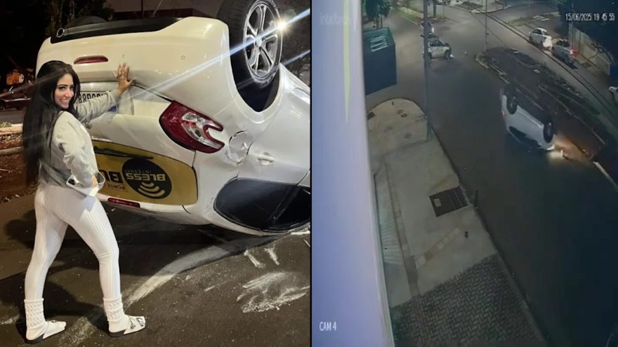 Em busca da batida perfeita! Motorista se diverte após capotar Peugeot