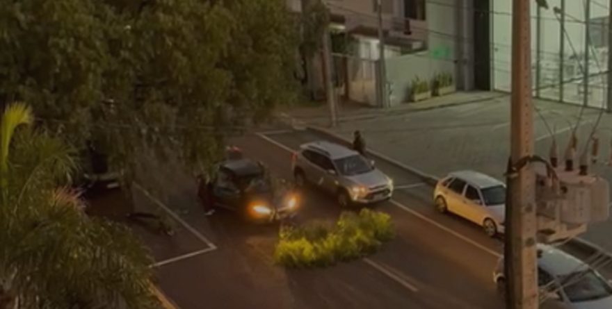 Do nada! Galho de árvore cai e danifica carro no Centro de Cascavel