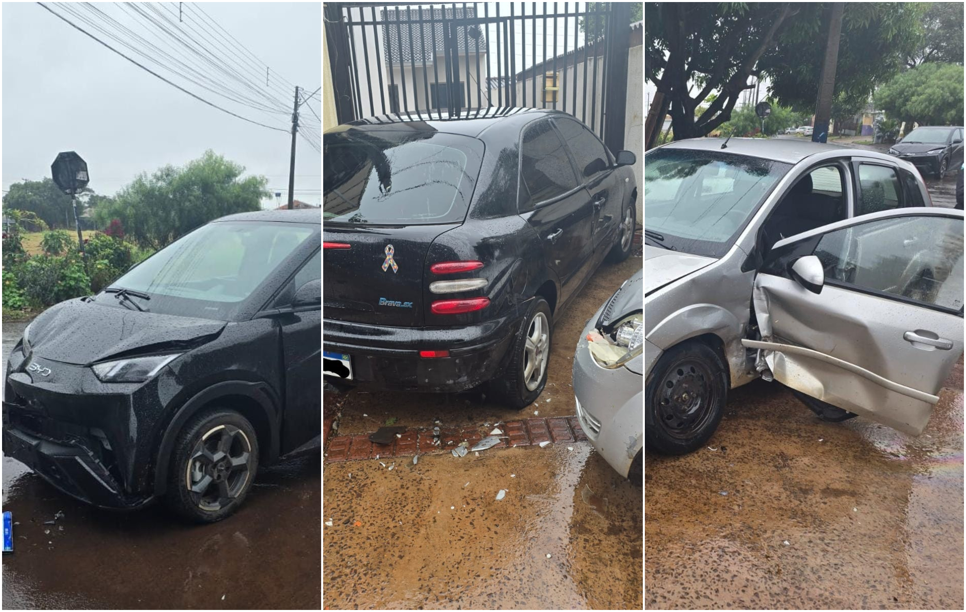 Colisão em cruzamento: Fiesta bate, acerta Brava e vai parar no pátio