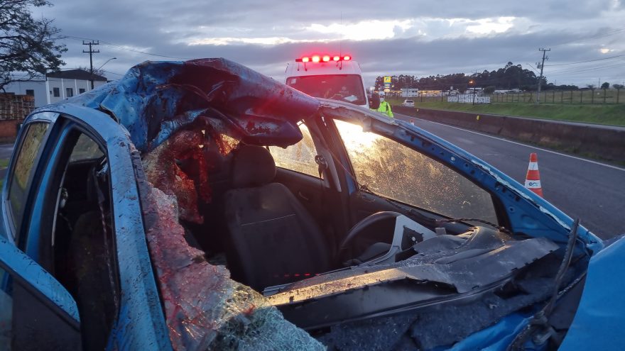 Cavalo morre após ser atropelado por carro e dois homens ficam feridos na BR-277 em Cascavel