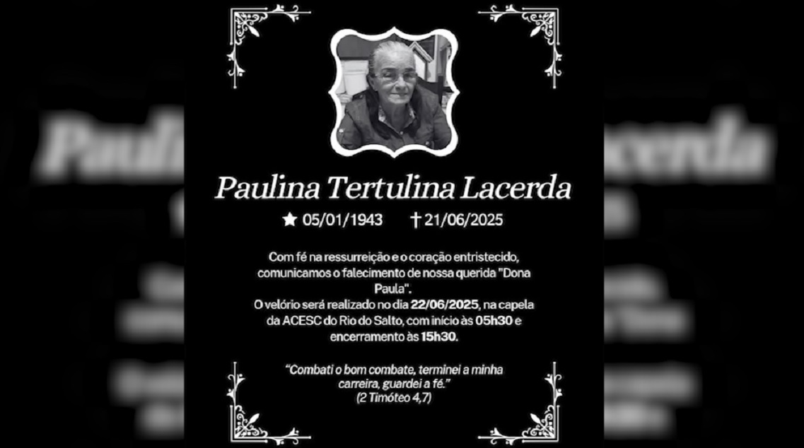 Familiares comunicam o falecimento de Paulina Tertulina Lacerda