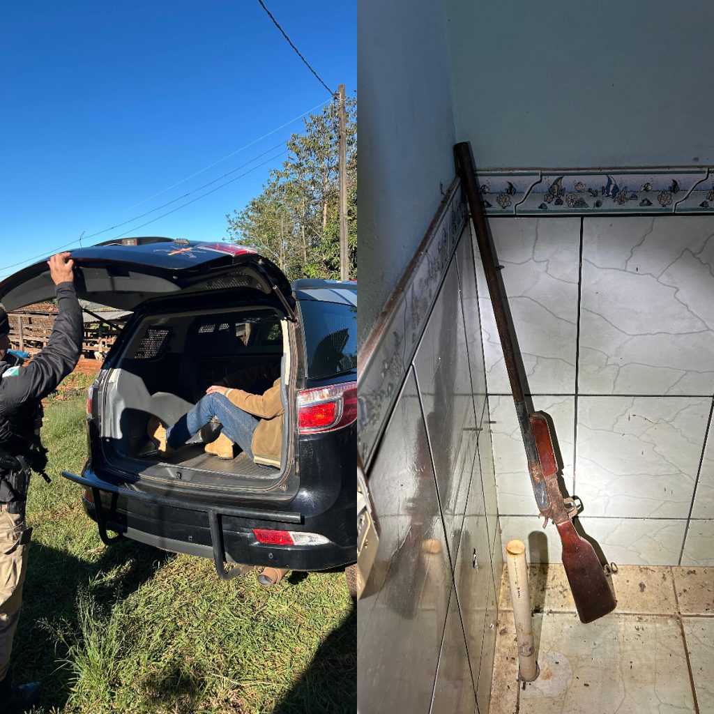 Polícia Militar prende homem com espingarda após denúncias de tiros em área rural de Santa Lúcia