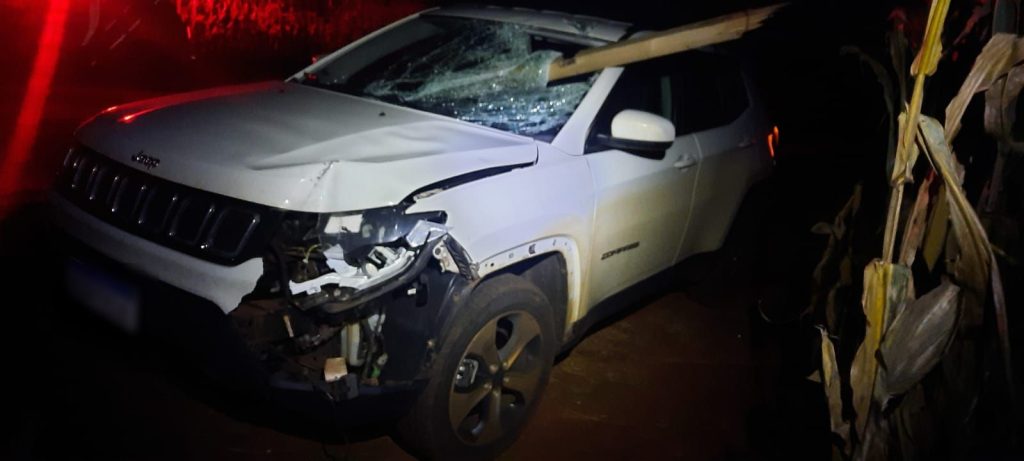 Jeep bate em placa na PR-364 e motorista escapa ileso em Palotina